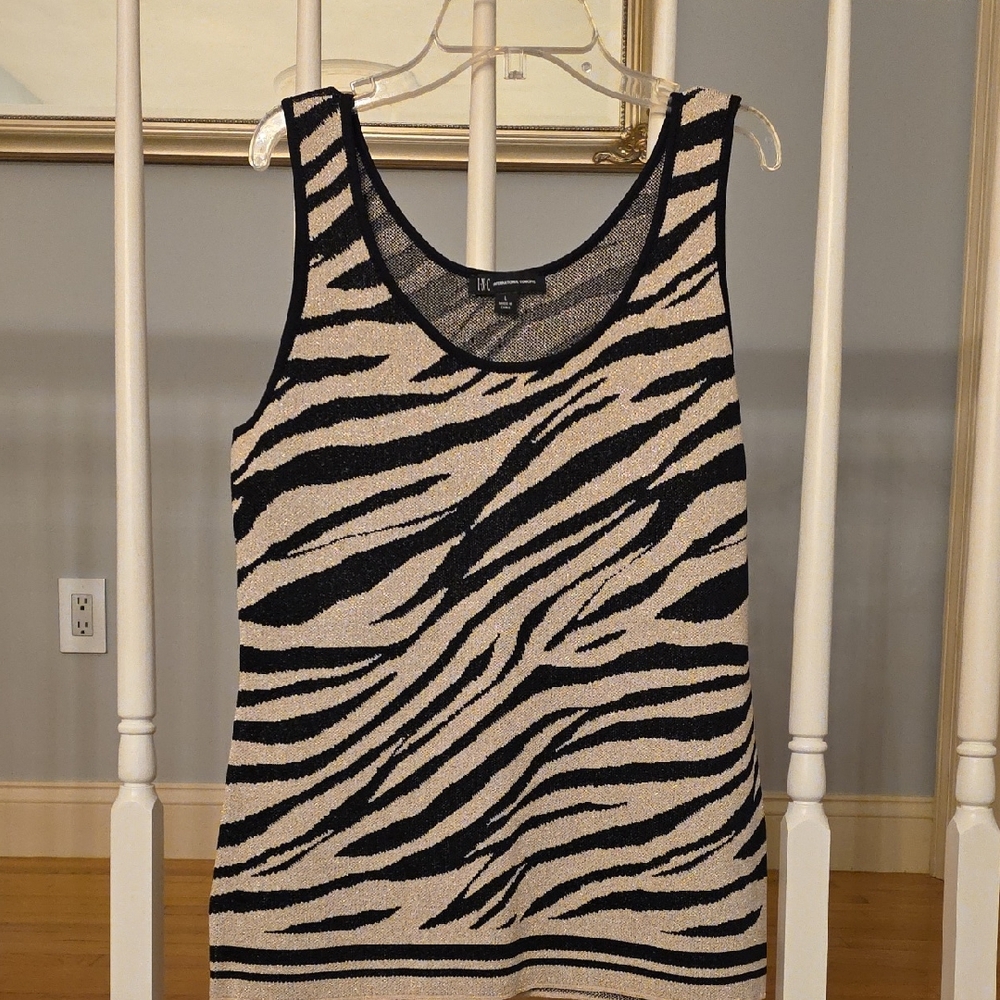 INC International Concepts Zebra Print Tank Top - Black and Gold Shimmer